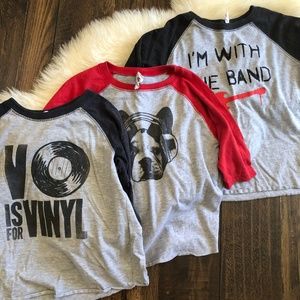 set of 3- boys 4T raglan tees Rabbit skins